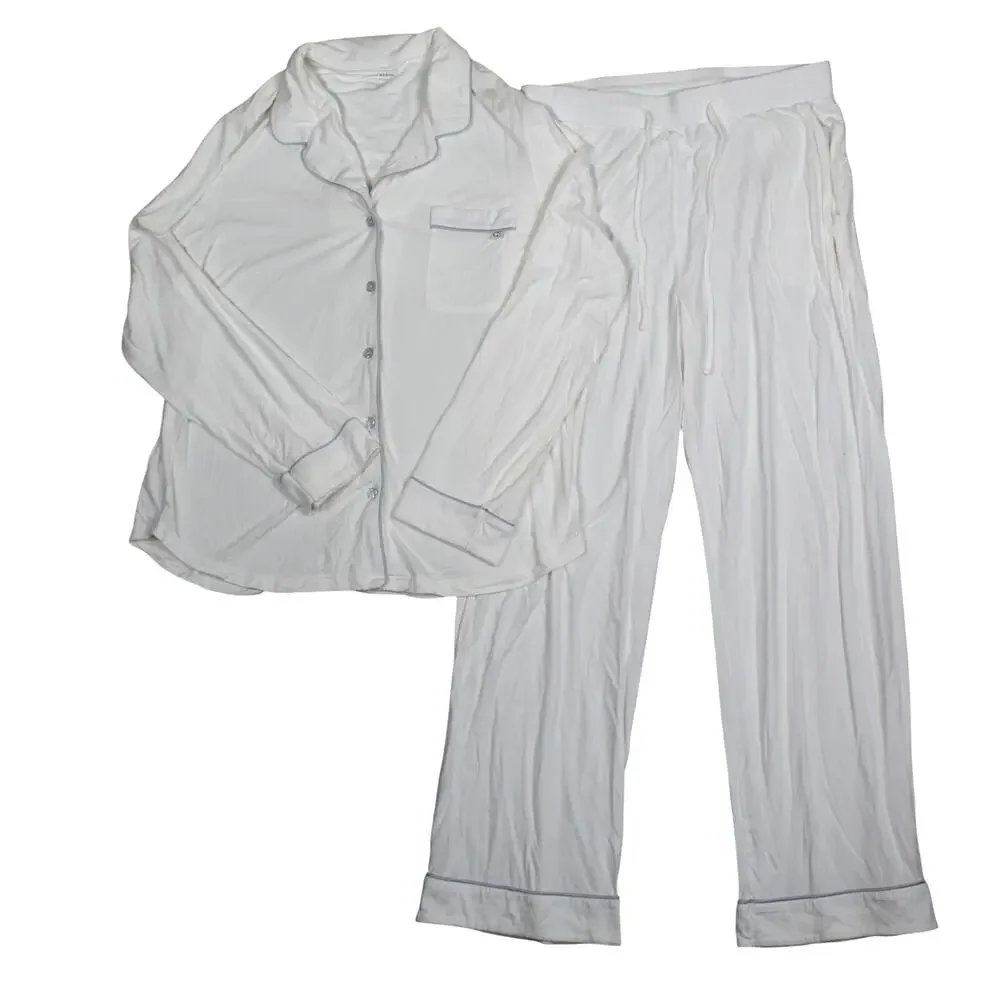 Cozy Earth Pajama Set Womens Medium White Bamboo Button Drawstring Sleepwear